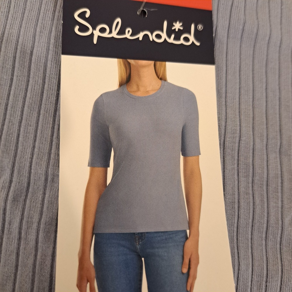 Splendid Womens Tee M Blue NWT Ribbed Elbow Sleeve 1820-154